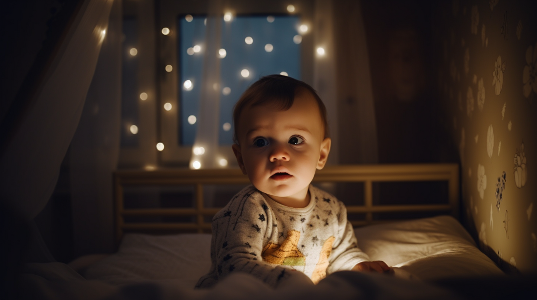 Portrait d'un petit garçon d'un an assis dans son lit