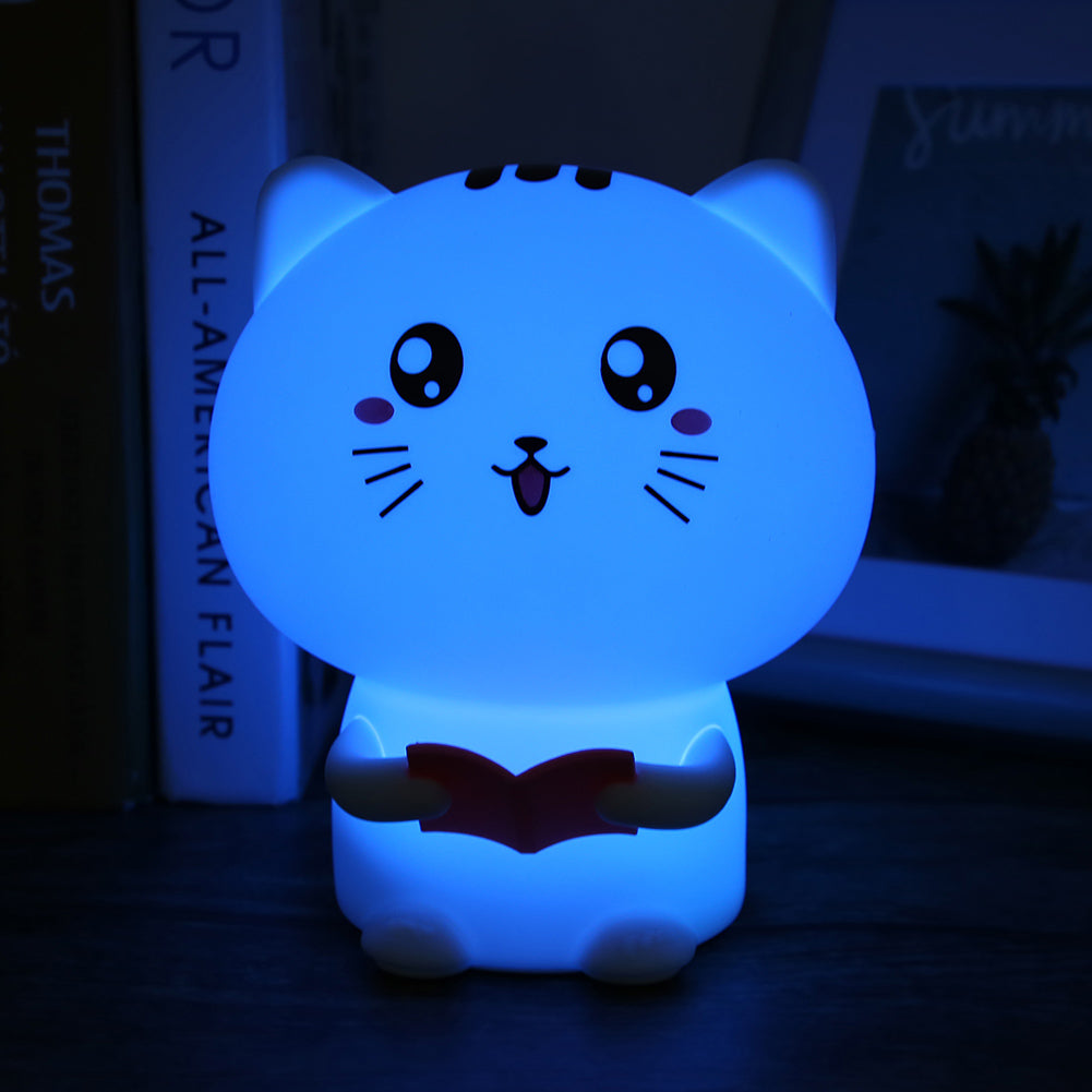 Lampe de chevet en forme de chat bleu vue de face