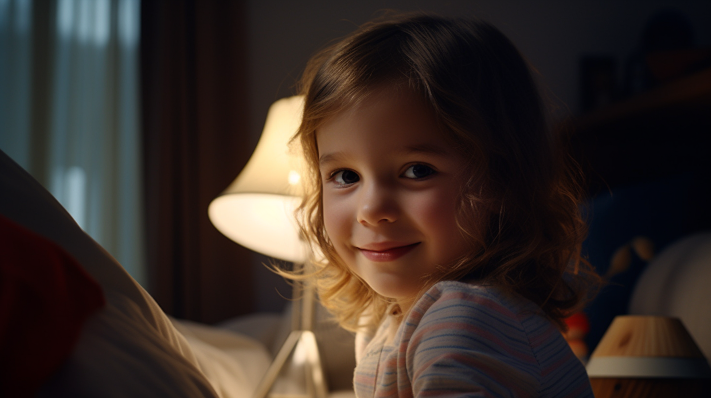 Lampe veilleuse avec une petite fille blonde de trois ans