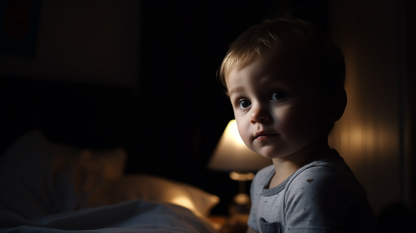 Lampe veilleuse avec un petit garçon blond de trois ans