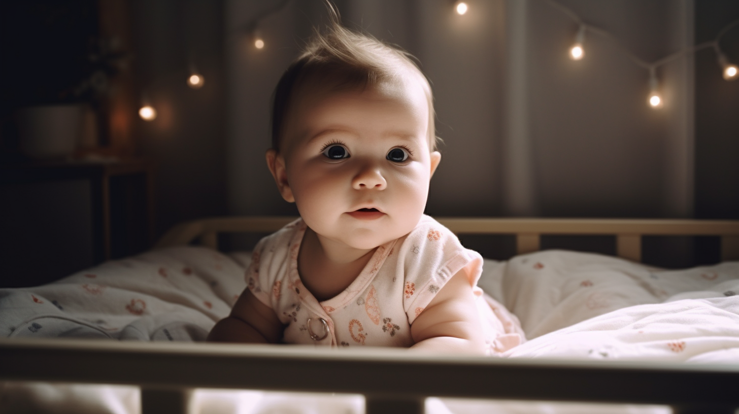 Portrait d'un bébé fille de 6 mois allongée dans son lit