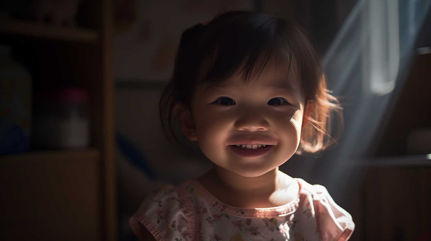 Portrait d'une petite fille souriante de deux ans d'origine asiatique