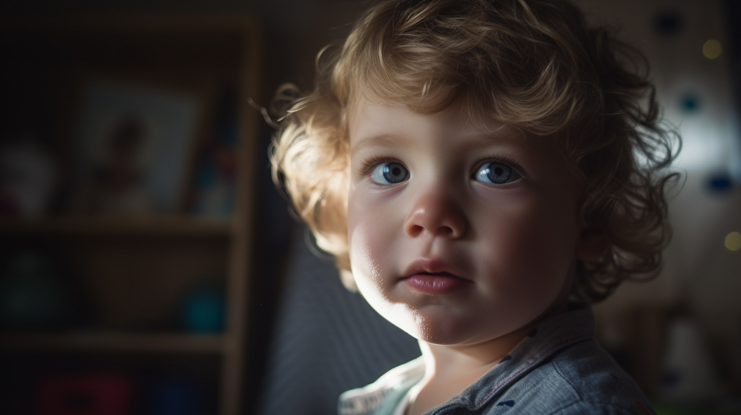 Portrait d'un petit garçon de deux ans blond et avec les yeux bleus