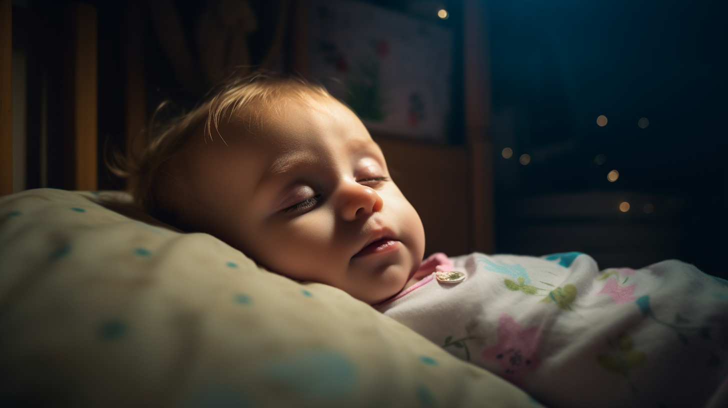 Portrait d'un bébé fille de 1 an qui dort dans son lit