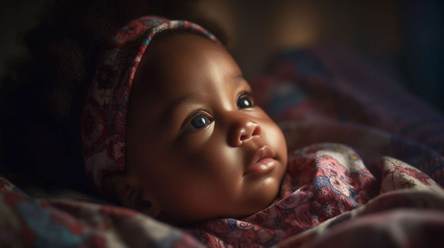 Portrait d'un bébé fille afro de six mois qui dort dans son lit