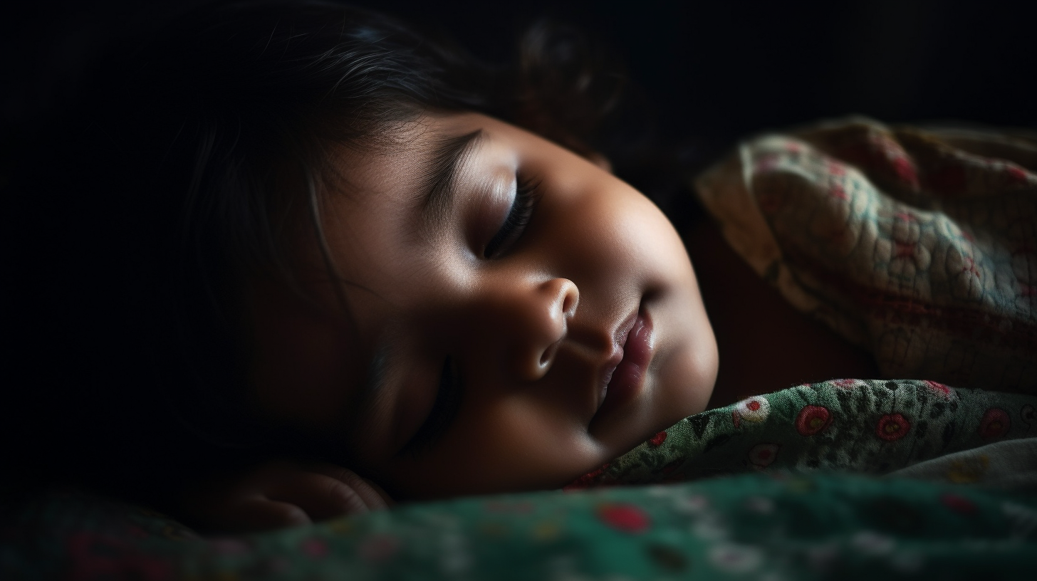 Portrait d'un bébé fille indienne de deux ans qui dort dans son lit