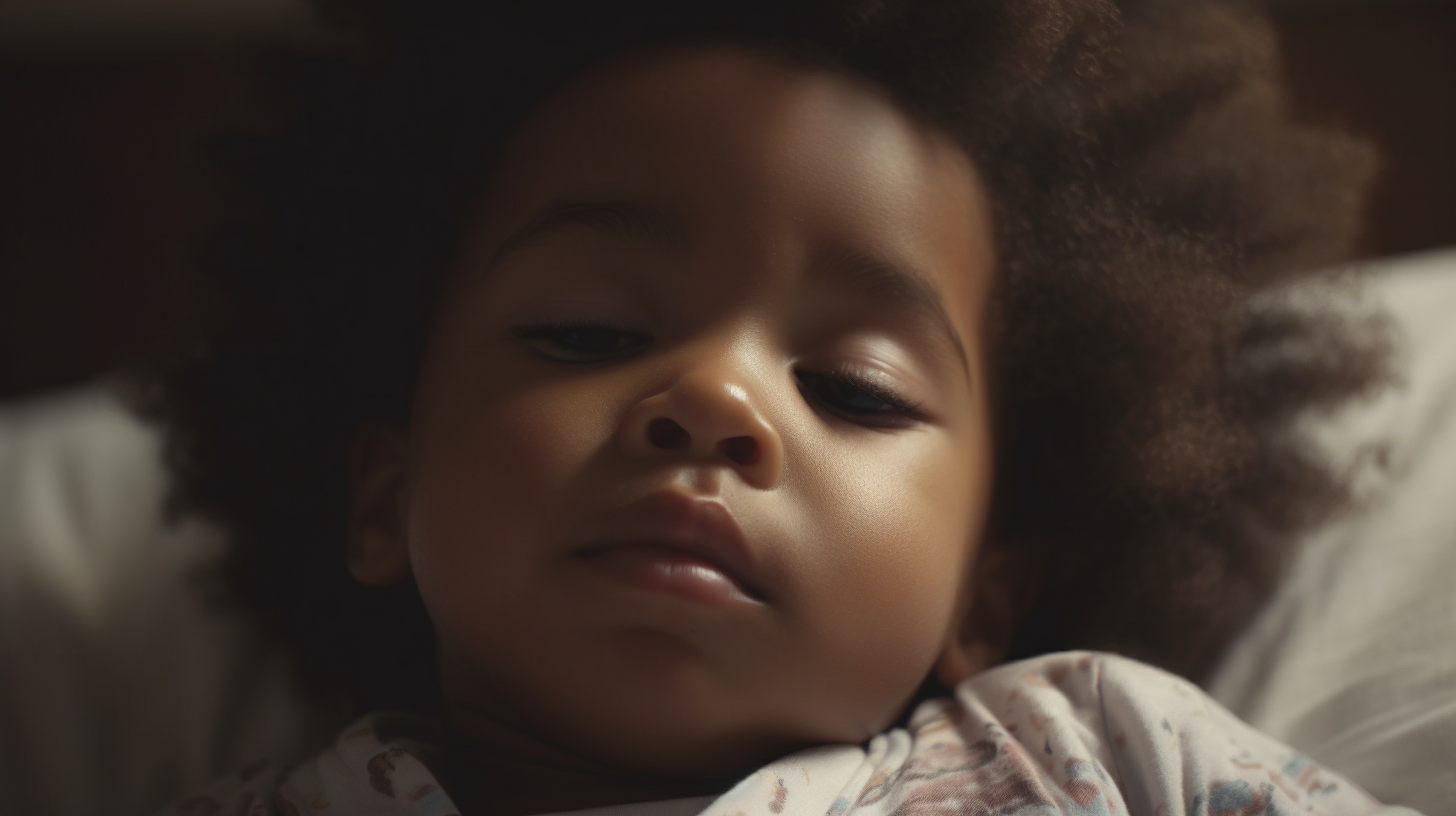 Portrait d'un bébé garçon afro de deux ans qui dort dans son lit