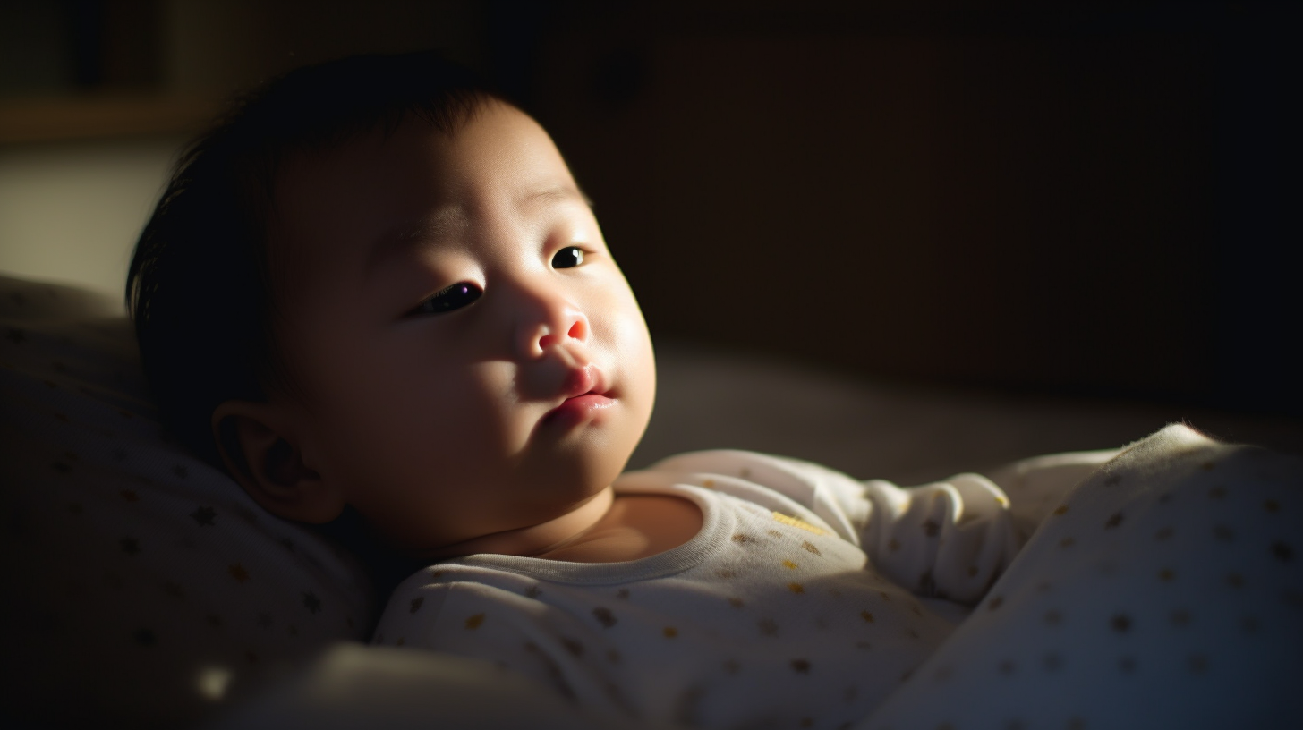 Portrait d'un bébé garçon asiatique de un an qui dort dans son lit