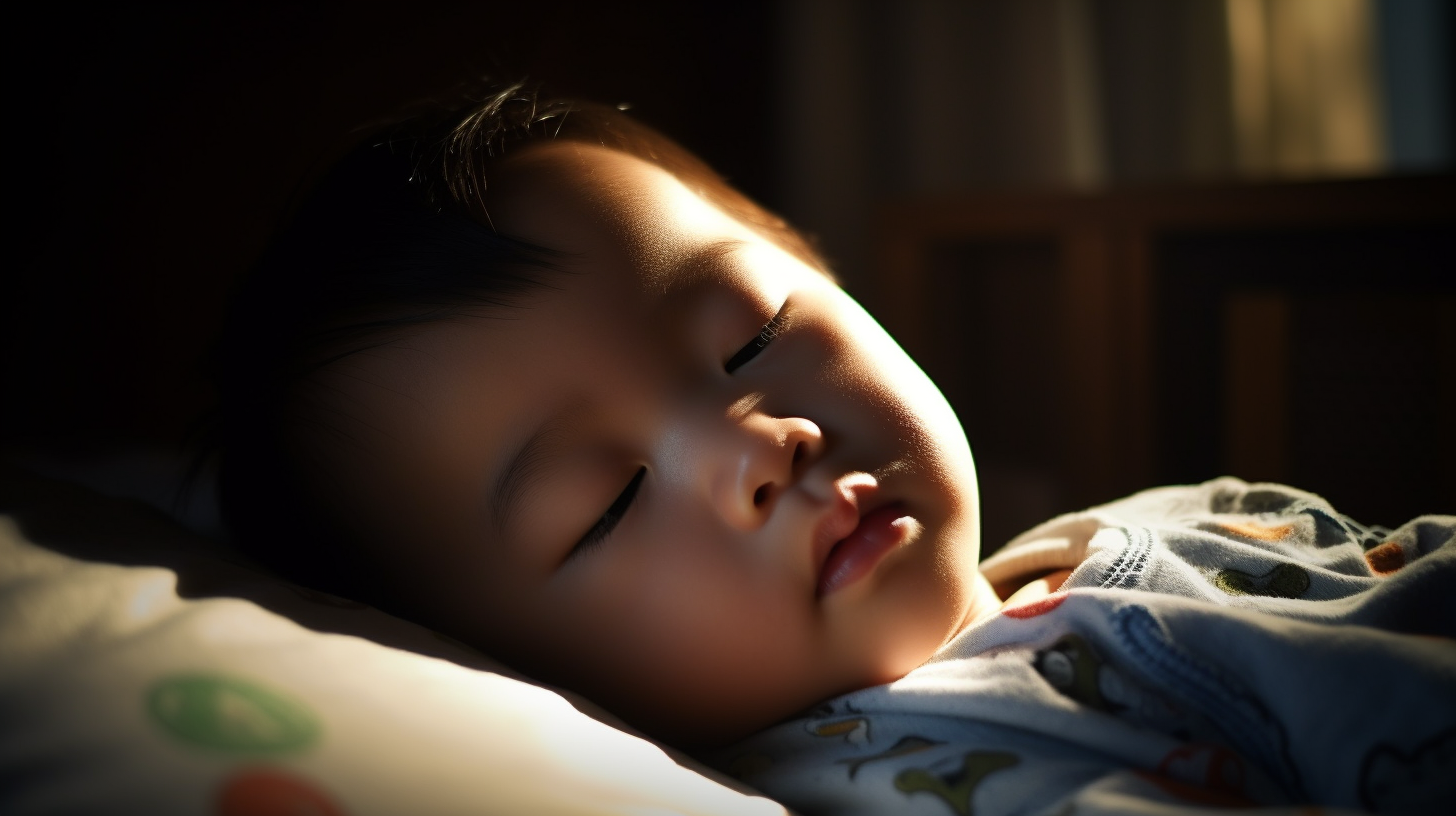 Portrait d'un bébé garçon asiatique de deux ans qui dort dans son lit