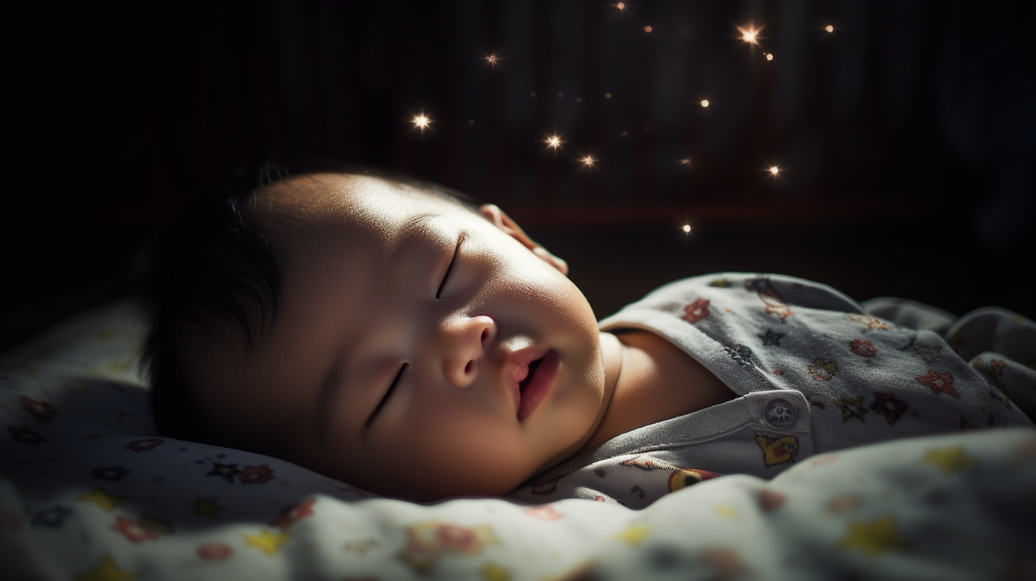 Portrait d'un bébé garçon asiatique de six mois qui dort dans son lit