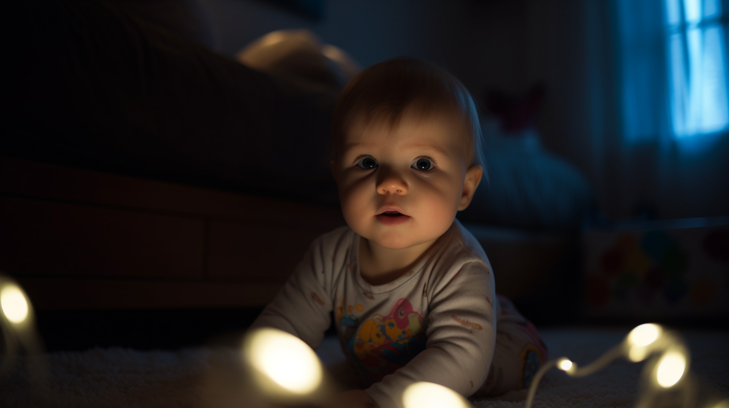Veilleuse LED avec un petit garçon blond de six mois