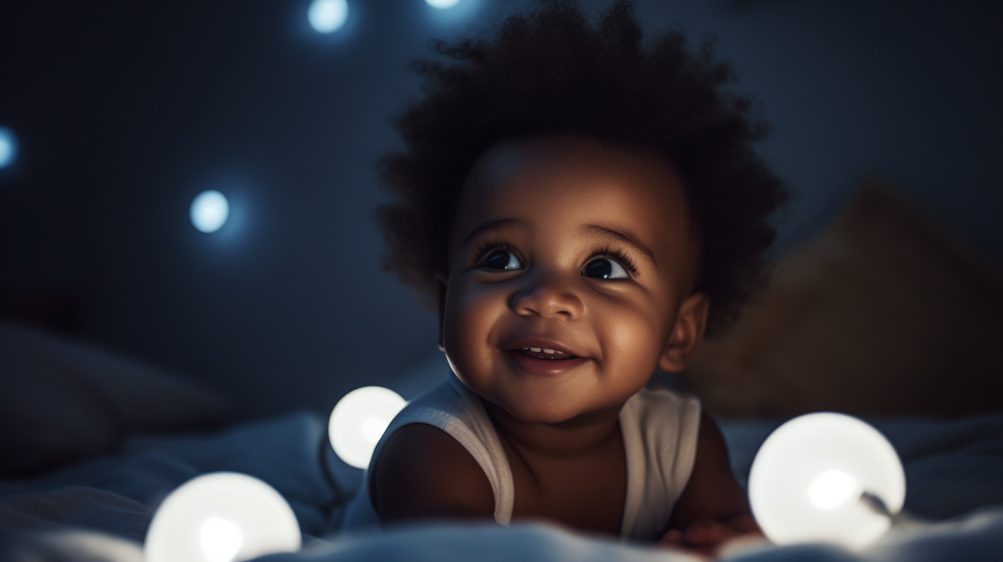 Veilleuse pour bébé avec une petite fille noire d'un an