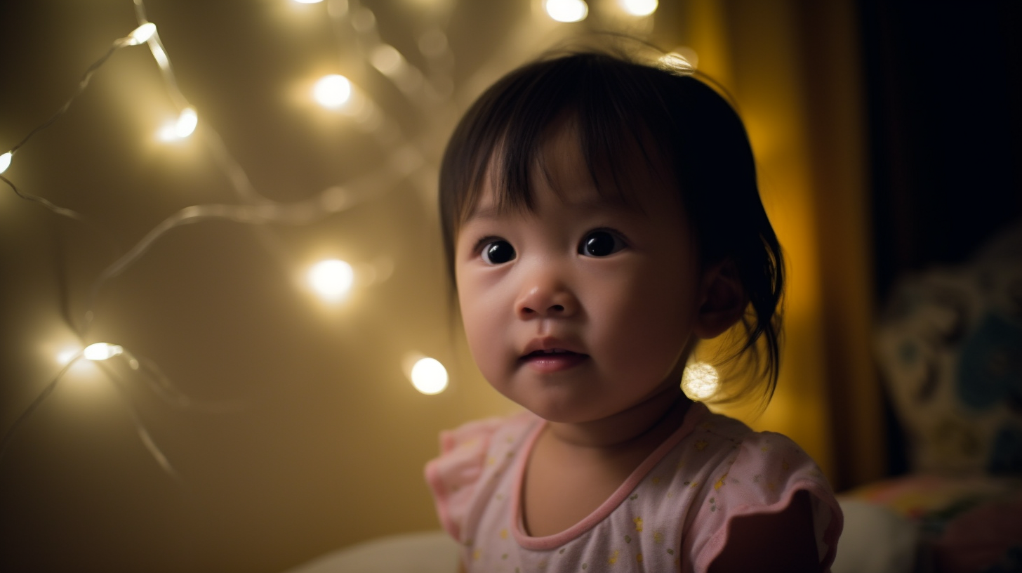 Veilleuse pour enfant avec une petite fille asiatique de trois ans