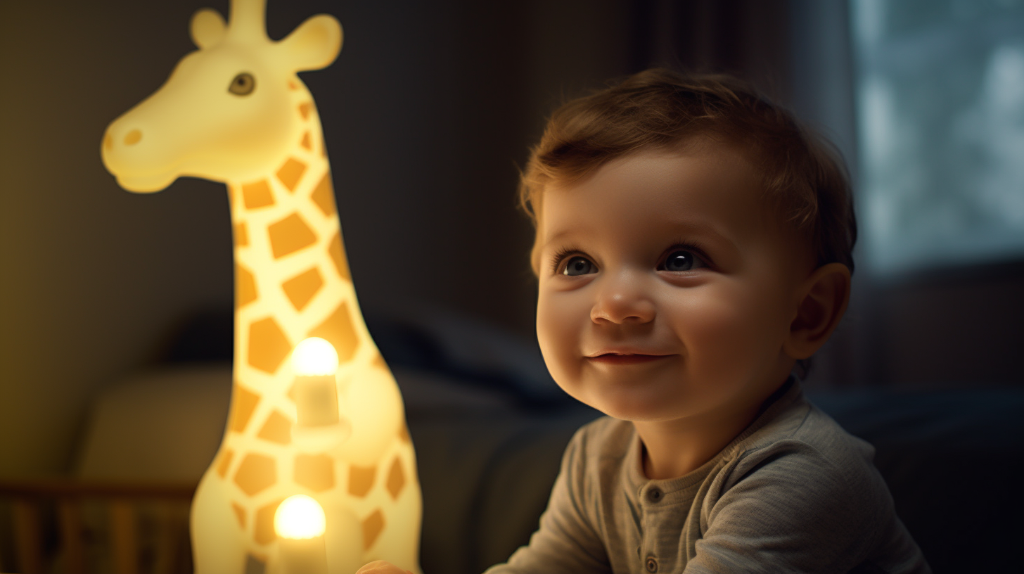 Veilleuse girafe avec un petit garçon de un an