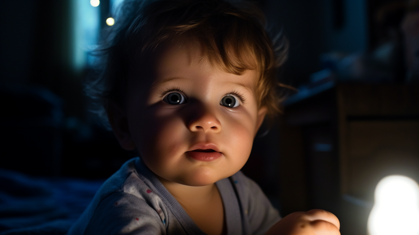Veilleuse luciole avec un petit garçon de un an