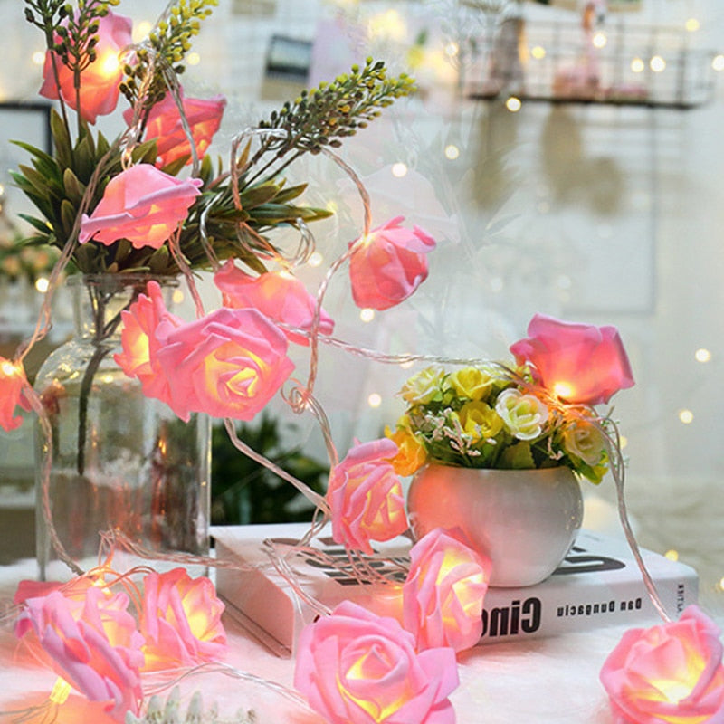 Guirlande Veilleuse Roses Lumineuse - Décoration Intérieure pour Chambre à Coucher et Salon