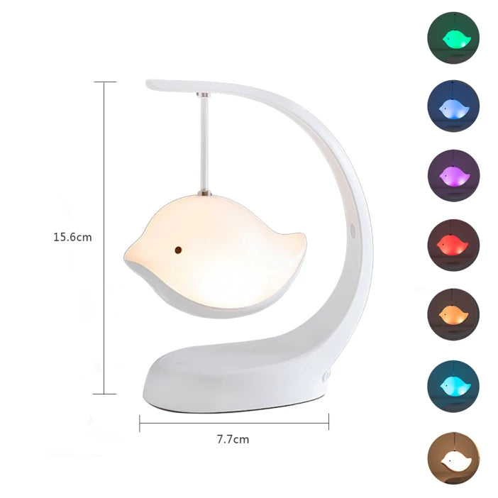 Présentation de la taille et de toutes les couleurs disponibles pour la lampe veilleuse musicale en forme de baleine