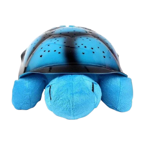 Peluche veilleuse à projection de ciel étoilé en forme de tortue, couleur bleu, vue de face