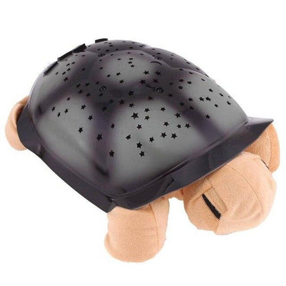 Peluche veilleuse en forme de tortue à projection de ciel étoilé, couleur marron, vue de profil
