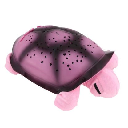 Peluche veilleuse en forme de tortue à projection de ciel étoilé, couleur rose, vue de profil